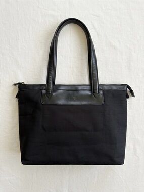 Roots Black Nylon Leather Trim Tote with  Logo-Print interior